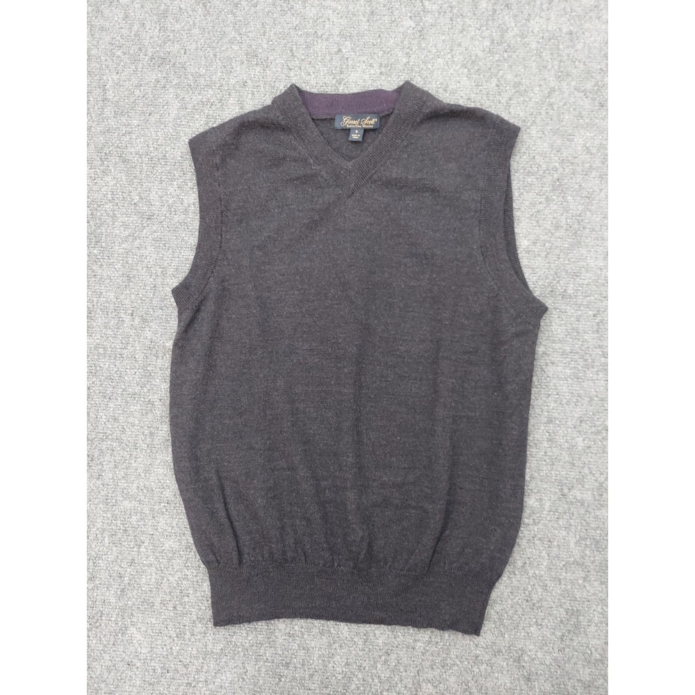 Garrett Scott Sweater Vest Mens Small Gray Extra Fine Merino Wool Soft Preppy